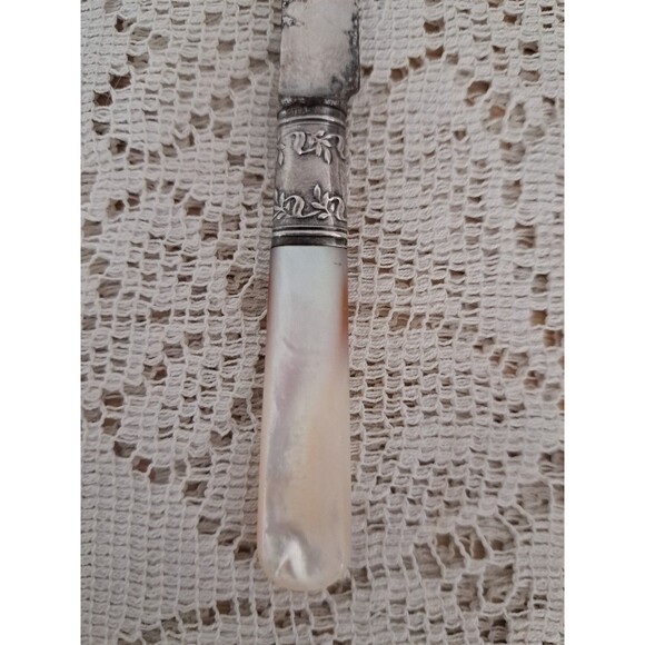 Vtg Lot (5) Landers Frary Clark Mother Pearl Sterling Banded Handle Fruit Knives - Picture 4 of 7